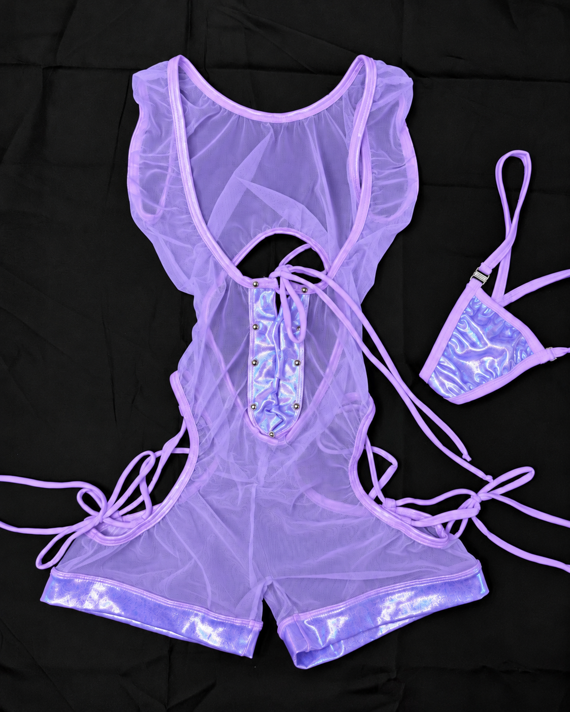 Lilac/Lavender Mesh/Spandex Romper Lingerie Outfit