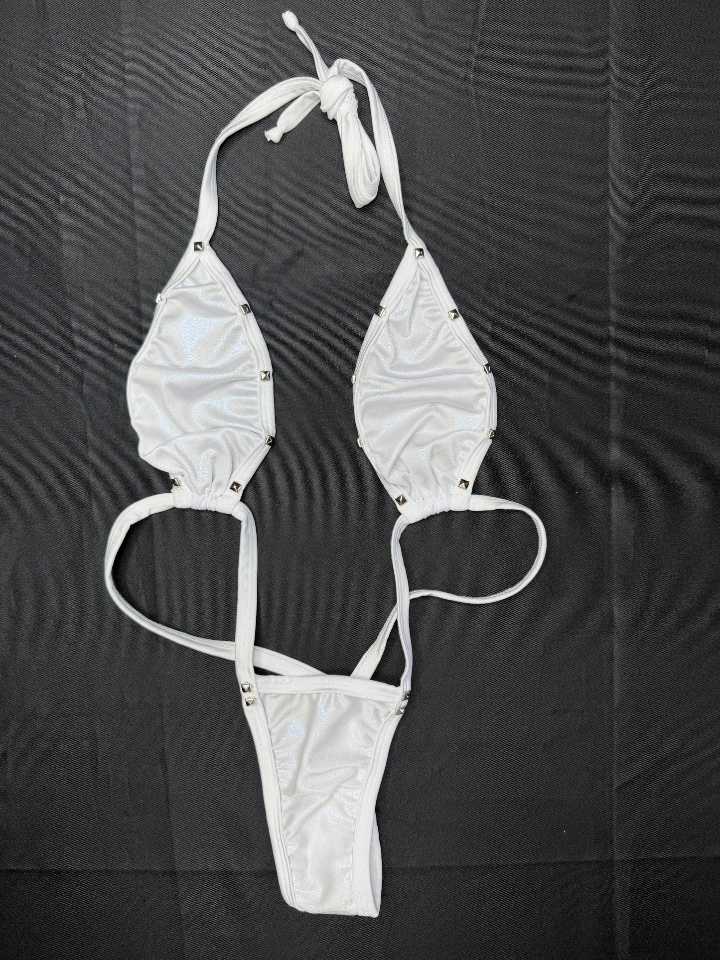 Holographic White/White Spandex Sling-Shot Shorts Lingerie Outfit