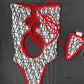White Designer/Red Spandex One-Piece Lingerie Outfit