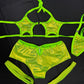 Lime-Green Star Bikini Top/Shorts Garters Lingerie Outfit