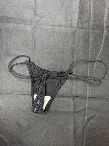 Metallic Black/Black Mesh Bikini Top/Thong & Skirt Three-Piece Lingerie Outfit