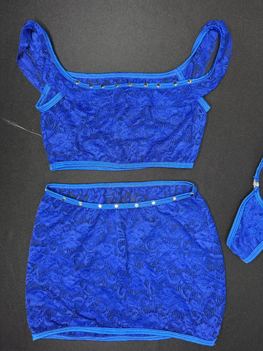 Royal Blue Lace Sports Top/Skirt Two-Piece Lingerie Outfit