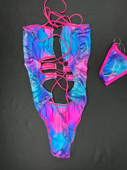Pink/Blue Snake Animal Print One-Piece Lingerie Outfit