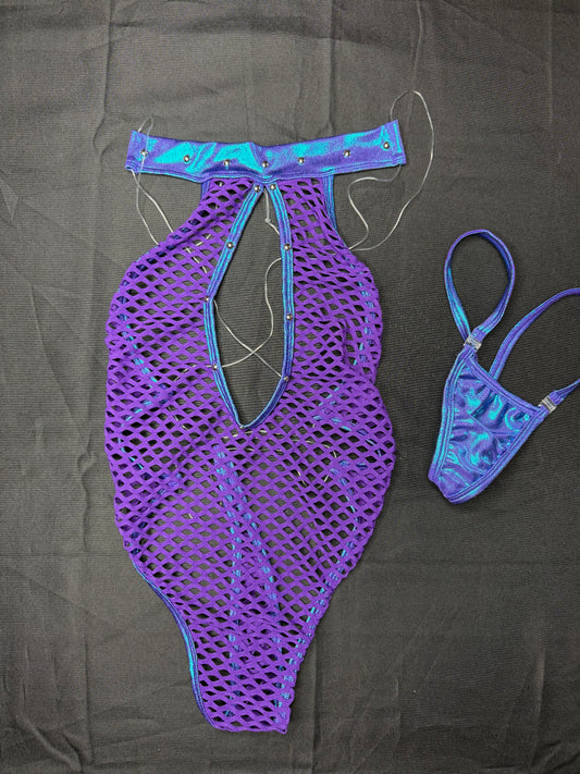Purple Spandex One-Piece Lingerie Outfit