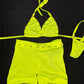 Neon Yellow Spandex Two-Piece Ripped Shorts Lingerie Outfit