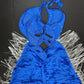 Royal Blue Mesh/Stretch Fabric Chrome Fringe Romper