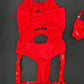 Red Latex Leotard/Garters One-Piece Lingerie Outfit