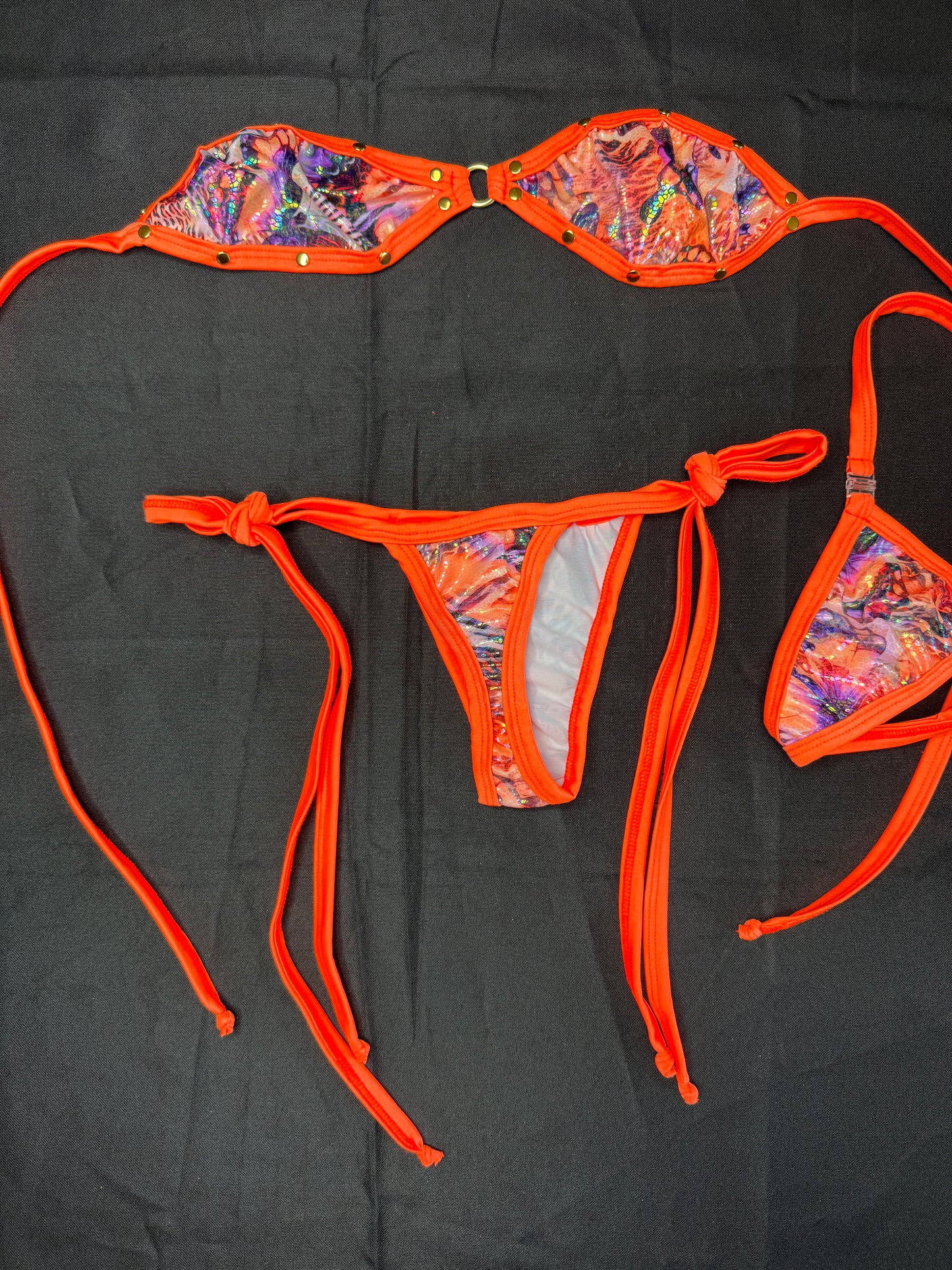 Butterfly Print/Orange Spandex Two-Piece Bikini Lingerie Outfit