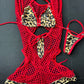 Cheetah Red Fishnet Romper Lingerie Exotic Dance wear