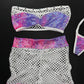 Metallic Purple/White Fishnet Tube Top/Shorts Lingerie Outfit