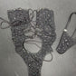 Silver Sparkle Black Mesh One-Piece Lingerie Outfit