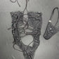 Silver Sparkle Black Mesh One-Piece Lingerie Outfit