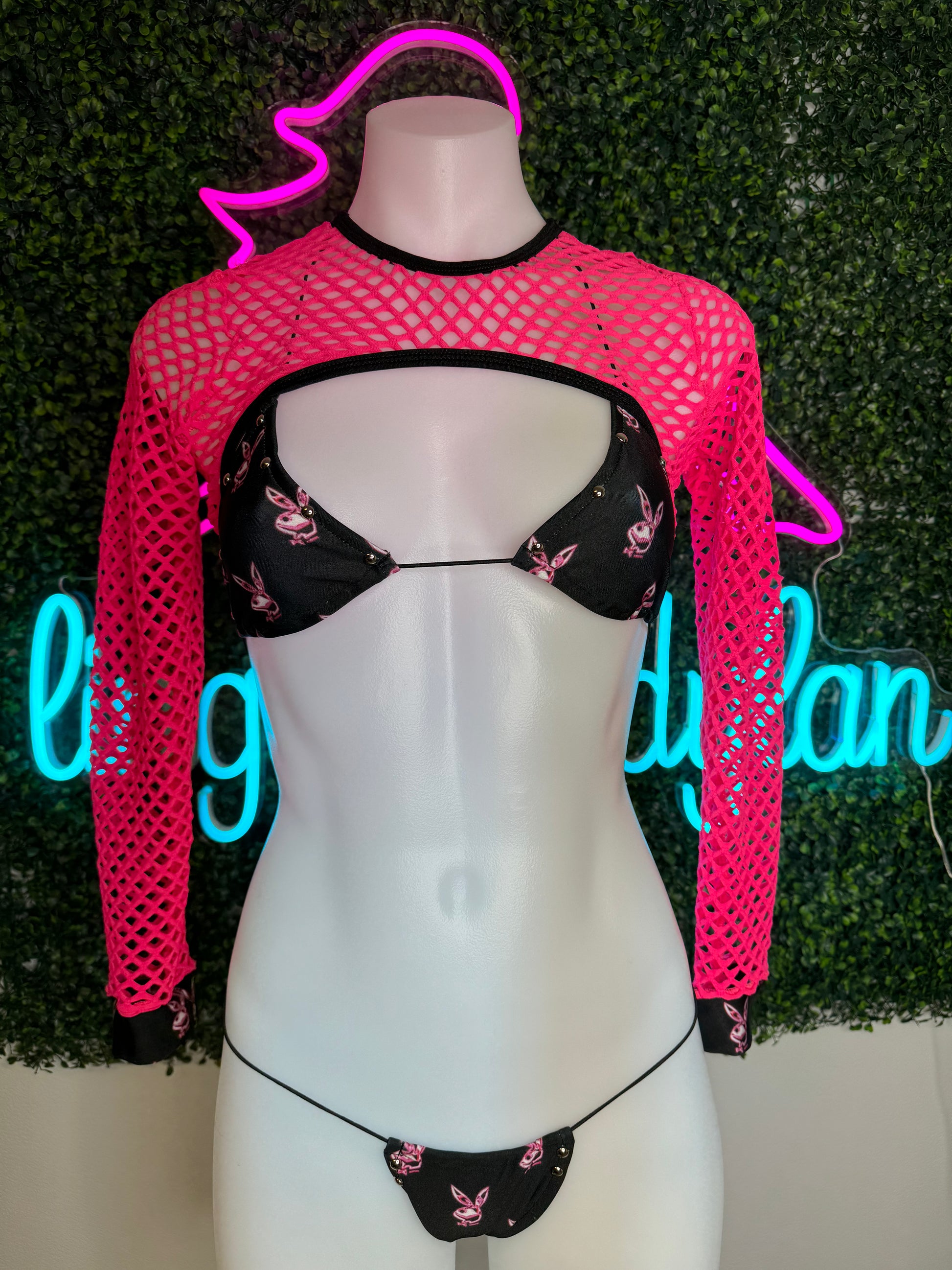 Hot Pink/Black Three-Piece Stripper Outfit Lingeriebydylan Hot Pink/Black Three-Piece Stripper Outfit Lingeriebydylan