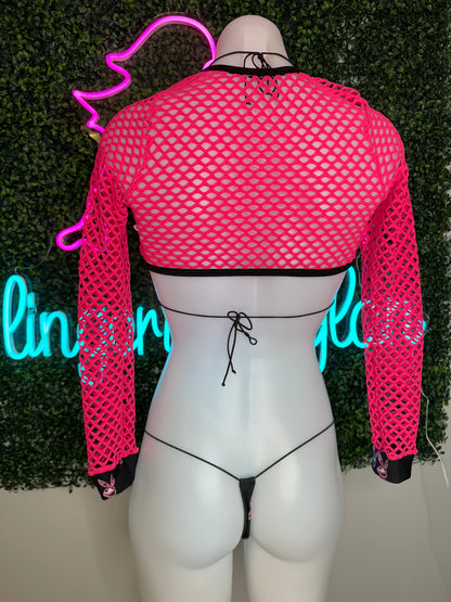 black/hot pink three-piece stripper outfit