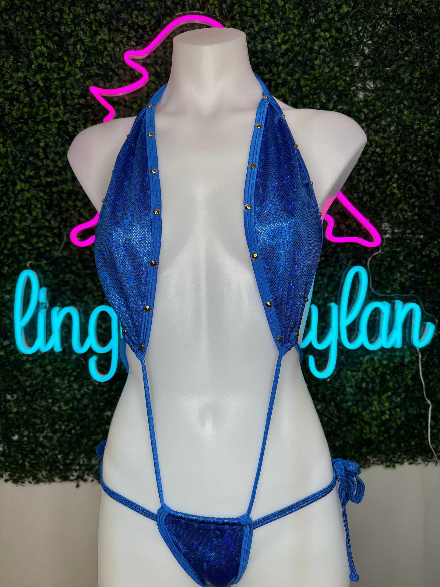 Metallic Blue Exotic Dance Wear Sling-Shot Outfit Sexy Lingerie Lingeriebydylan Metallic Blue Exotic Dance Wear Sling-Shot Outfit Sexy Lingerie Lingeriebydylan