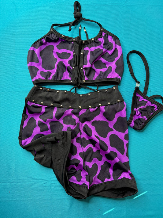 Black/Purple | Ripped Shorts Two-Piece Lingerie Outfit