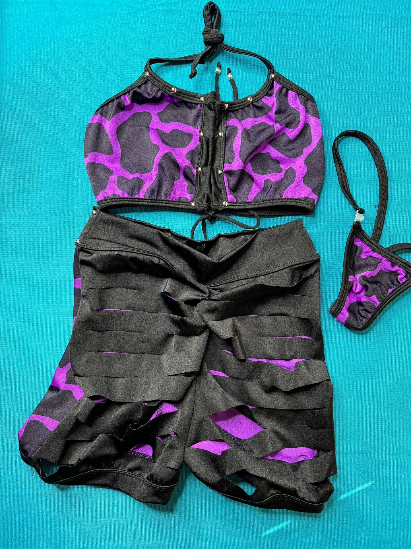 Black/Purple | Ripped Shorts Two-Piece Lingerie Outfit