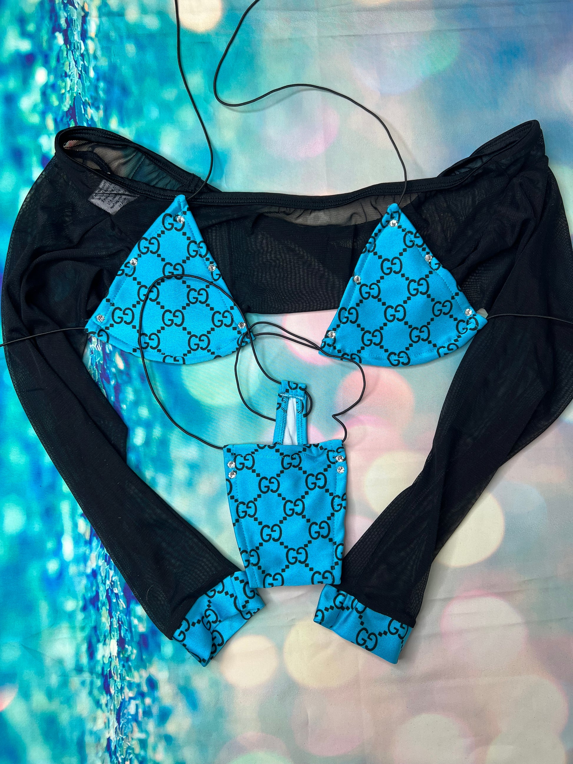 Sensational Exotic Dance Wear Lace Three-Piece Outfit Sets