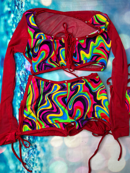 Exotic Dance Wear Two-Piece Outfit Set - Bold Stripper Attire