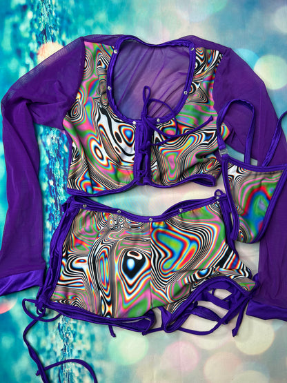 Exotic Dance Wear Two-Piece Outfit Set - Bold Stripper Attire
