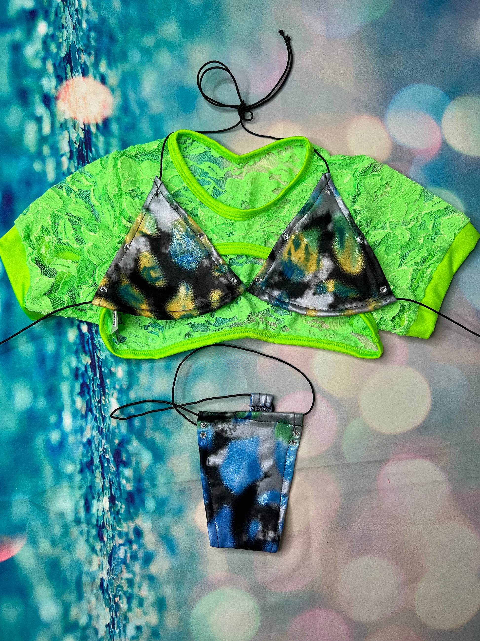 Sensational Exotic Dance Wear Lace Three-Piece Outfit Sets
