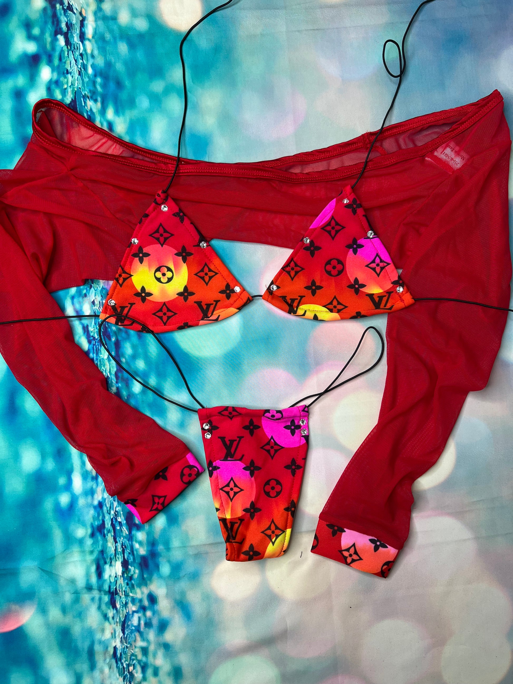 Sensational Exotic Dance Wear Lace Three-Piece Outfit Sets
