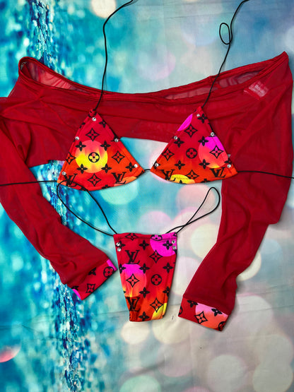 Sensational Exotic Dance Wear Lace Three-Piece Outfit Sets