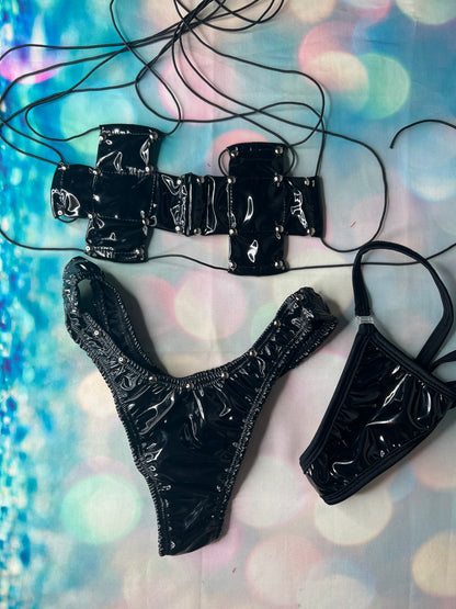 Exotic Dance Wear Chrome Two-Piece Outfit