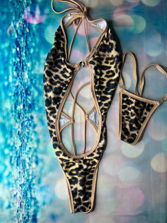 Exotic Dance Wear Cheetah Print One-Piece Nightclub Stripper
