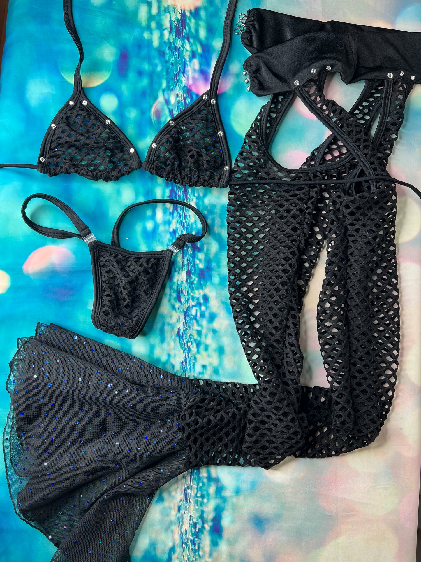 Exotic Dance Wear Black/Blue Sparkle Leg Outfit