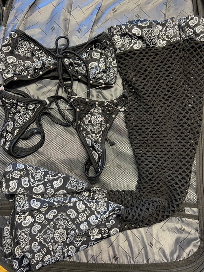 Exotic Dance Wear Leg Outfit Black Bandana & Stripper Costume