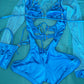 Royal Blue Stretch Fabric Long Sleeve Mesh Bikini Top Romper