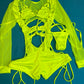 One-Piece Neon Yellow Stretch Fabric/Mesh Romper Stripper Outfit