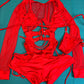 Red Mesh Long Sleeve Romper Exotic Dance Wear & Stripper