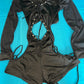 Sensual Black Stretch Fabric & Long Sleeve Mesh One-Piece Outfit