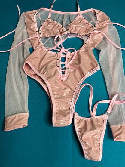 Latex Leotard Baby Pink Exotic Dance Wear