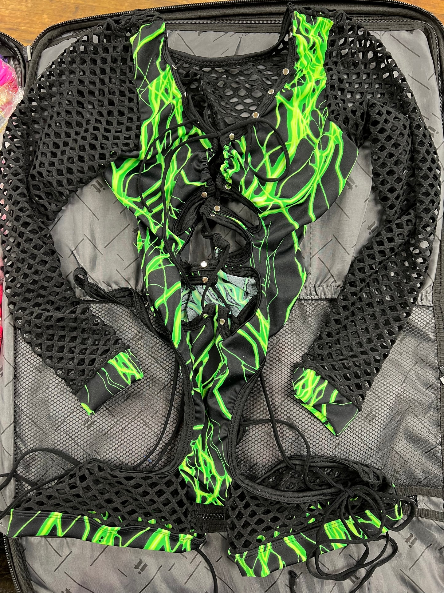 stripping outfits/exotic dance wearBlack Exotic Dance Wear Lightning Print One-Piece Outfit