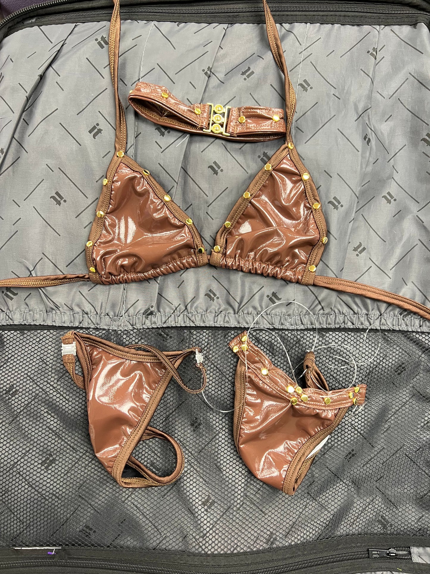 Brown Latex Two-Piece/Silicone String Bottoms Exotic Dance Wear