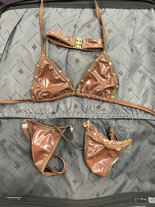 Brown Latex Two-Piece/Silicone String Bottoms Exotic Dance Wear