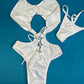  White Exotic Dance Wear One-Piece Outfit Metallic Stretch Fabric 