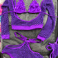 Purple Fishnet Long Sleeve Outfit 3-Piece Exotic Dance Wear Set
