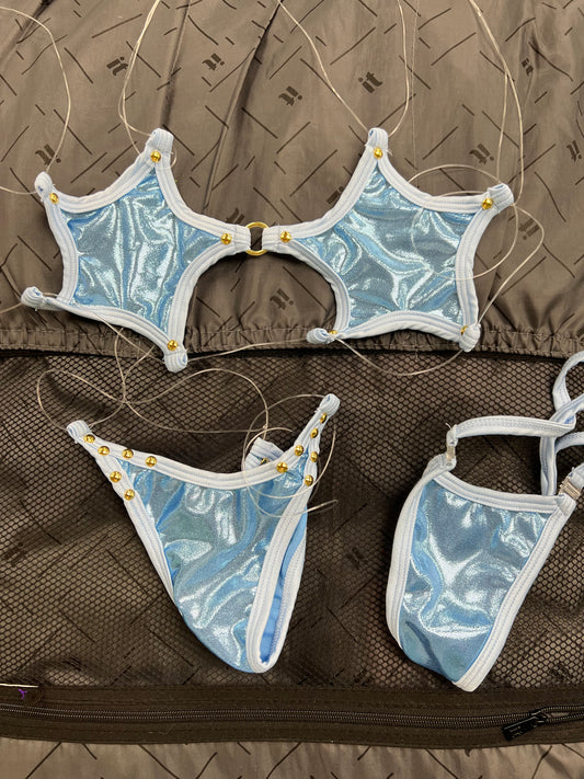 Exotic Dance Wear Star Silicone String Top/Clear Silicone String Bottoms Outfit