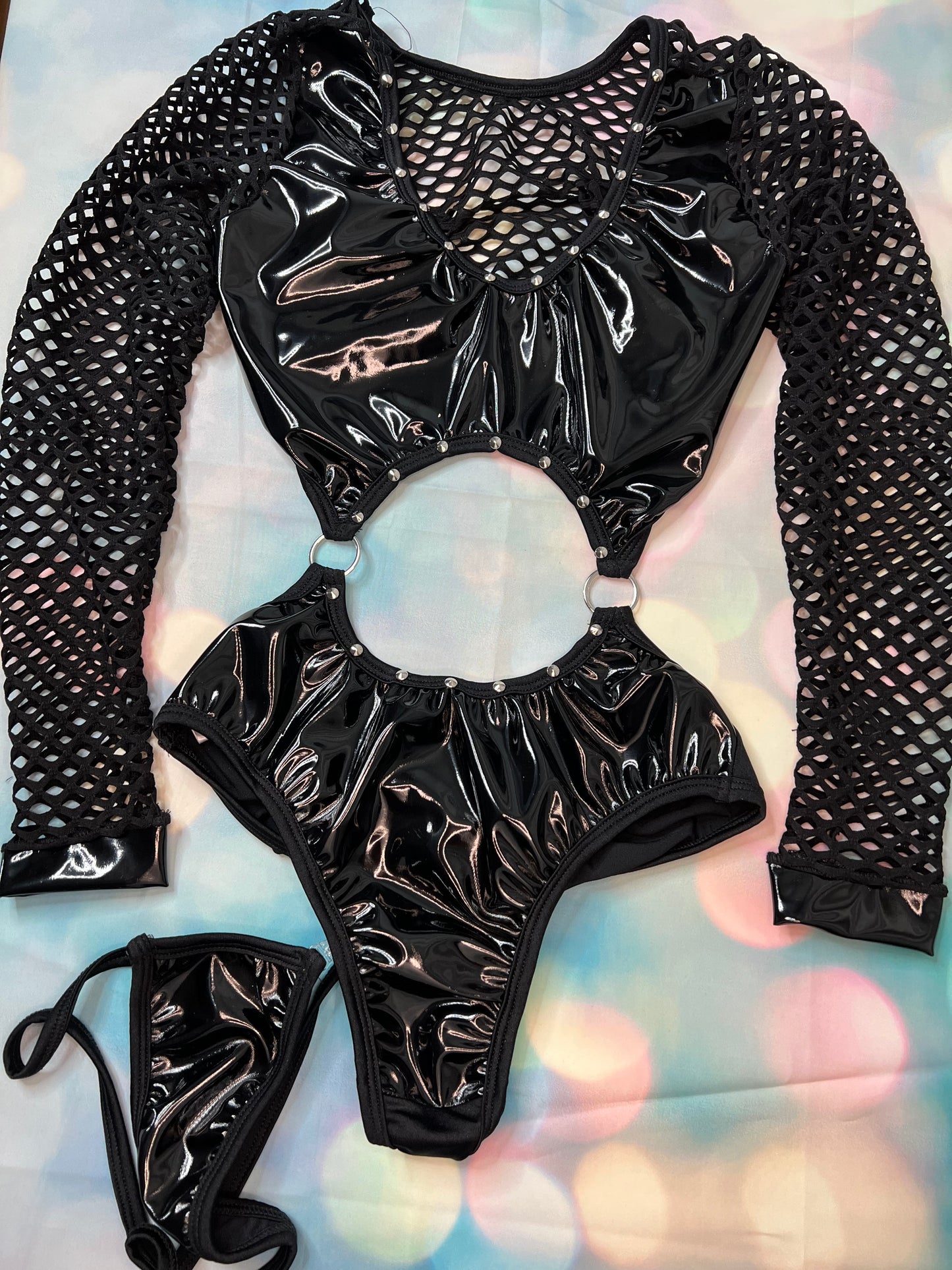 Black Latex One-Piece Outfit Exotic Dance Wear Stripper Attire