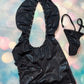 Metallic Black One-Piece Exotic Dance Wear Sultry Stripper Outfit