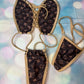 Gold/Brown Sling-Shot One-Piece Outfit Luxurious Dance Wear