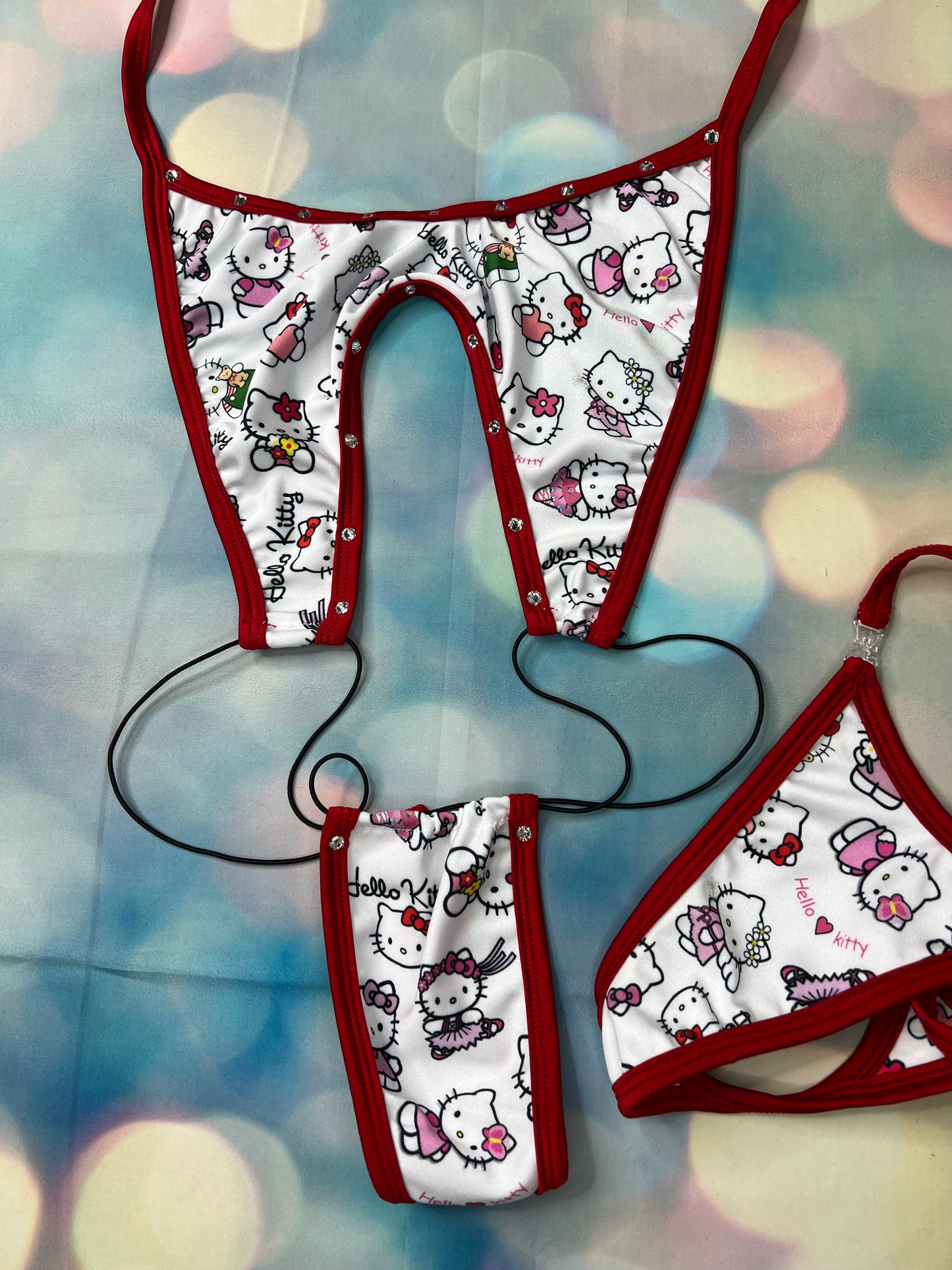 Sensual White/Red Sling Shot Exotic Dance Wear Set