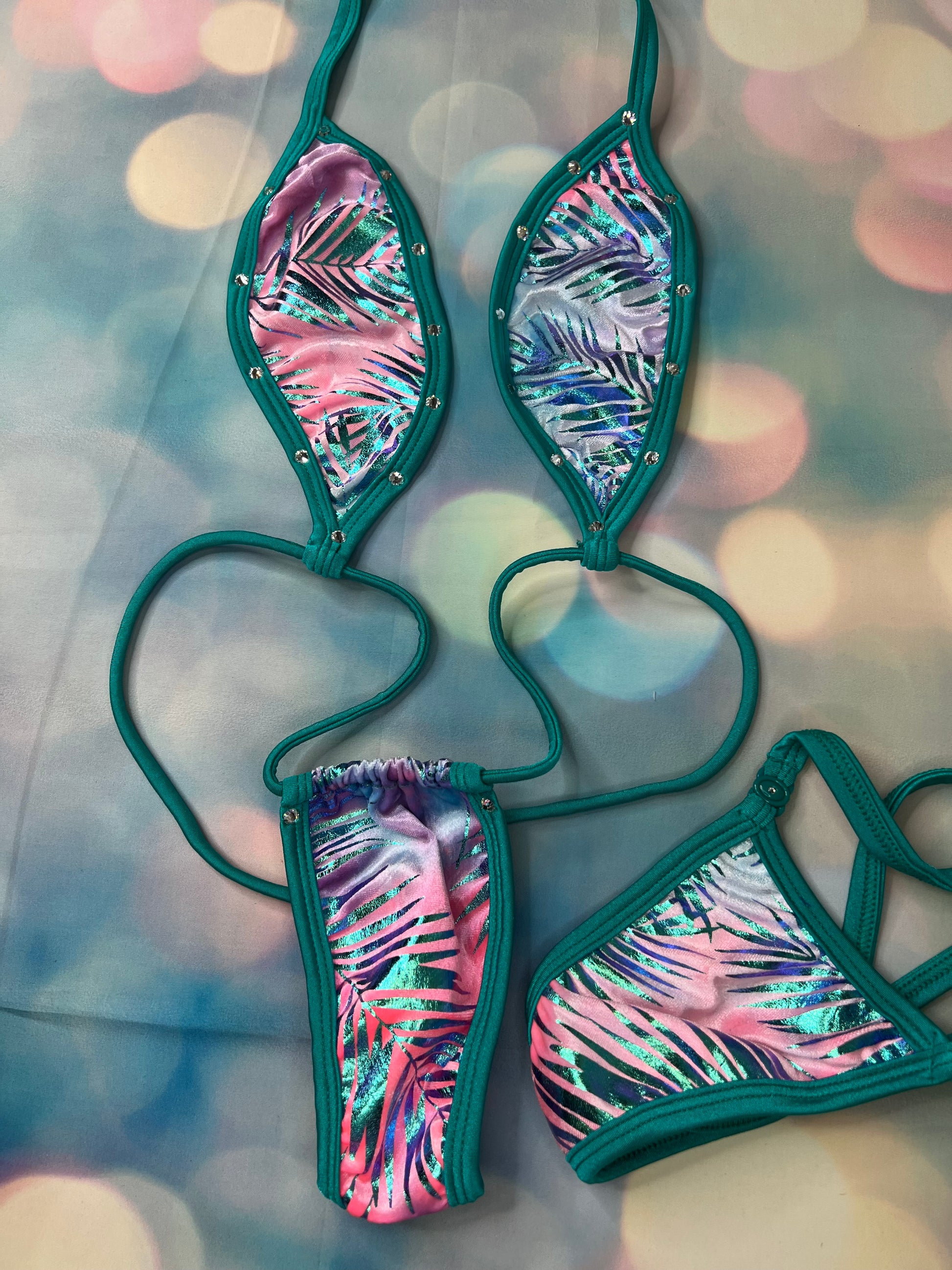 Teal Sling-Shot Exotic Dance Wear One-Piece Outfit Mesmerizing 