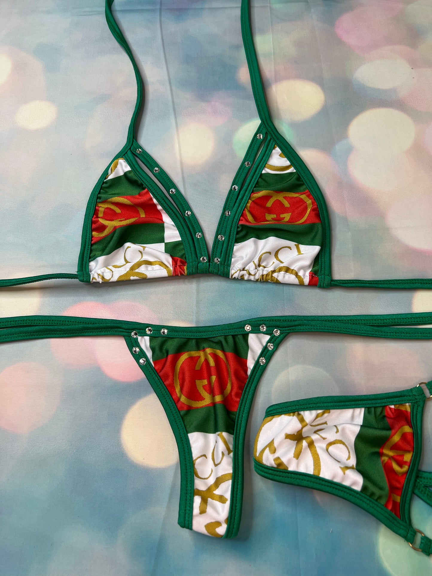 Green Two-Piece Exotic Dance Wear Bikini Outfit For Clubwear