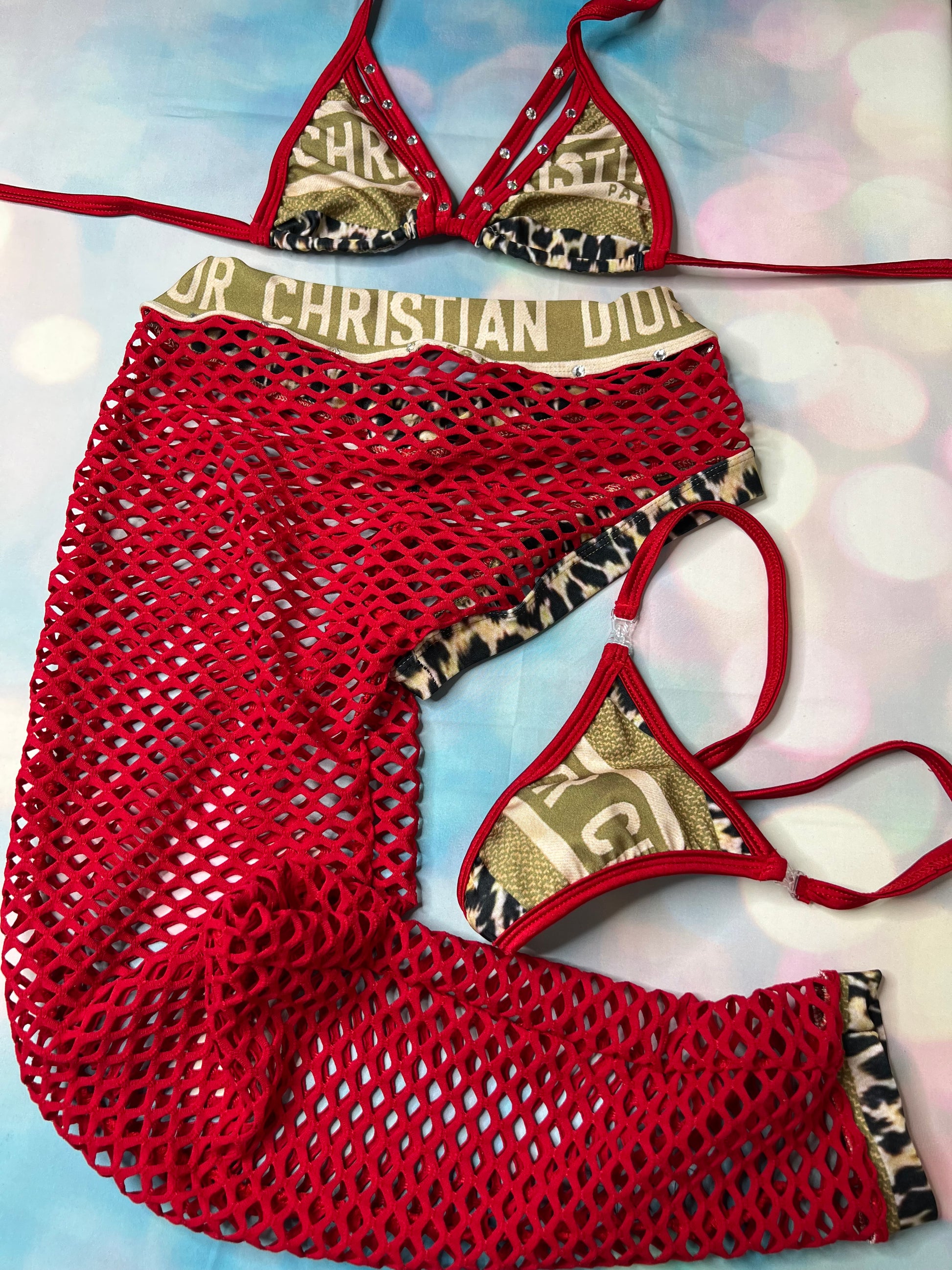 Cheetah Print Exotic Dance Wear Single Leg Outfit Striptease Set