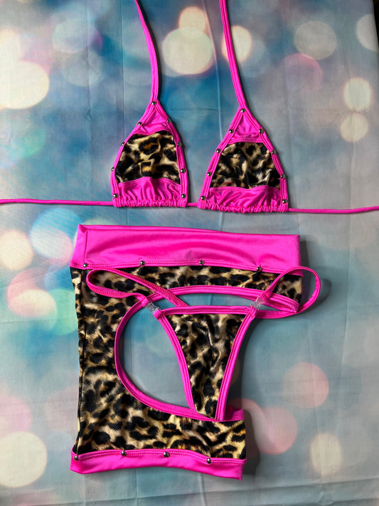 Hot Pink Chaps Cheetah Print Two-Piece Exotic Dance Wear